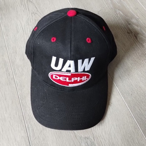 Vintage UAW Delphi Racing Hat Baseball Cap Hendricks Motorsports Black Red OSFA - Picture 2 of 11